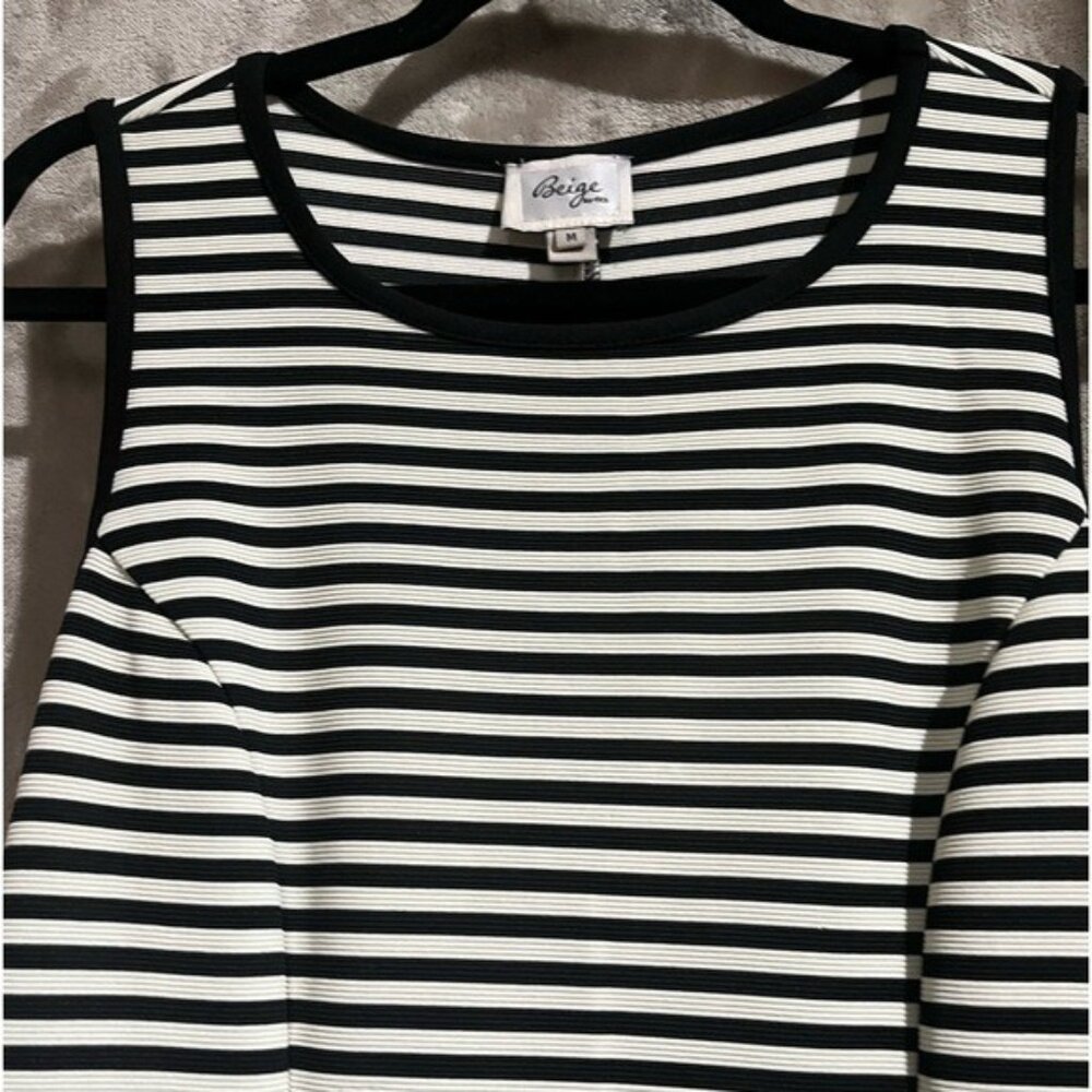 Beige by ECI Black White Striped Sleeveless Fit Flare Horizontal Diagonal Dress - Picture 7 of 12